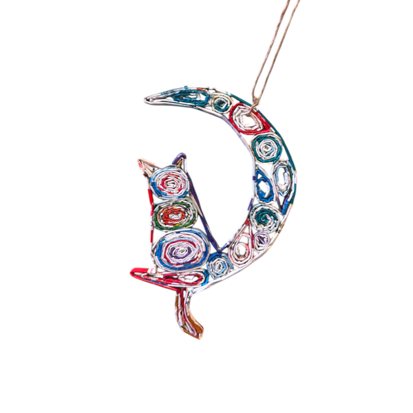 Cat in Moon Ornament - Recycled Paper