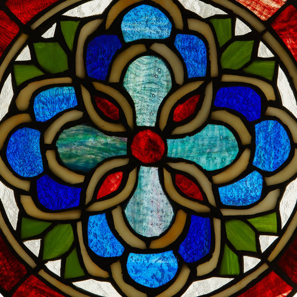 12"H Round Geometric Stained Glass Window Panel
