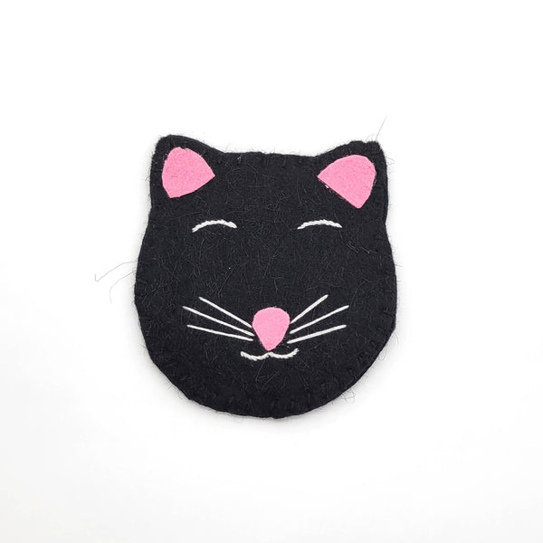 Black Kitty Cat Felted Wool Drink Coaster