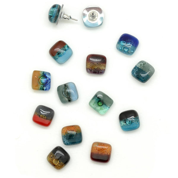 Small Square Glass Stud Earrings - Assorted Colors