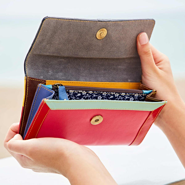 Recycled Multicoloured Leather Clutch Purse - Handmade