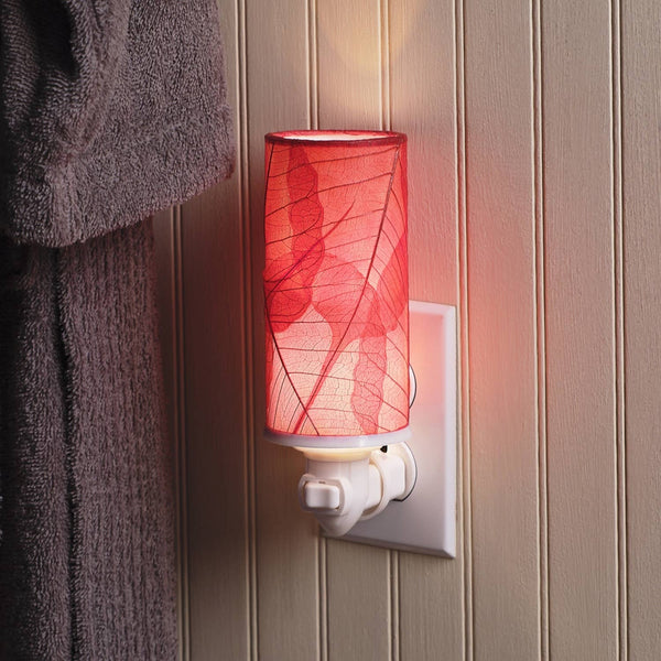 Cylinder Nightlight Red, Shade Made of Cocoa Leaves