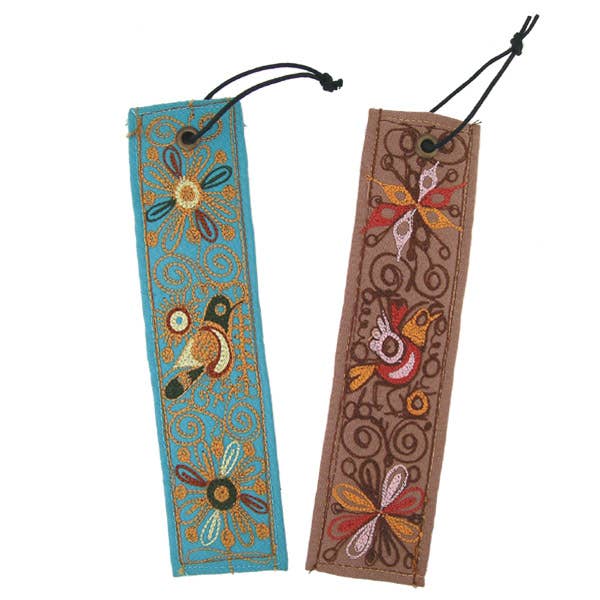 Embroidered Colca Canyon Cotton Bookmark 2" x 7" Leather
