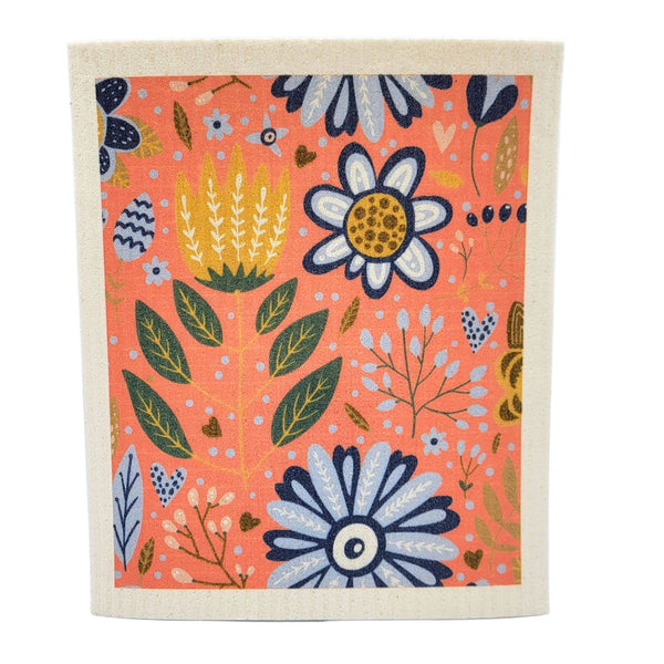 Coral Spring Flowers Swedish Dishcloths - Spring Decor