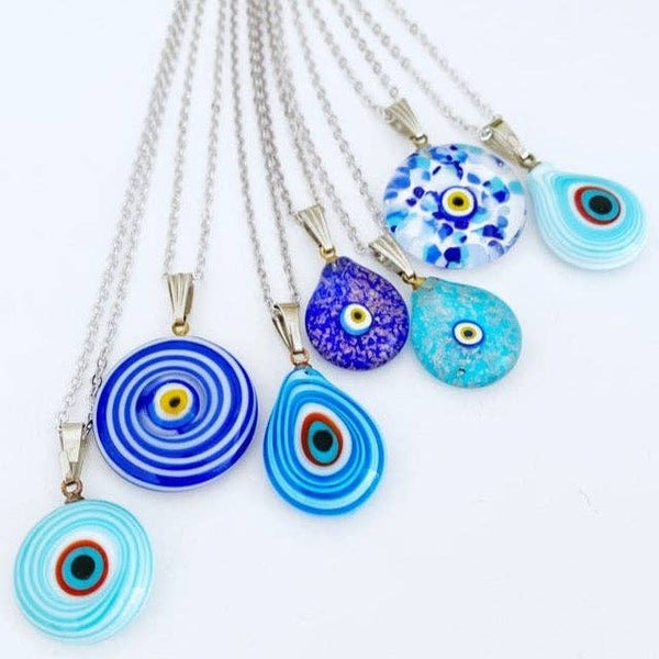 Blue Evil Eye Necklace, Handmade Murano Glass Bead
