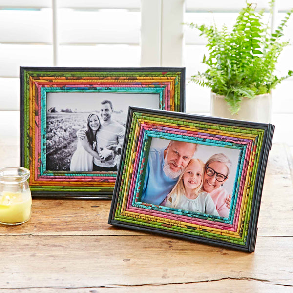 Recycled Newspaper Photo Frame - 5 x 7 inch Picture Frame: Orange/Yellow/Green
