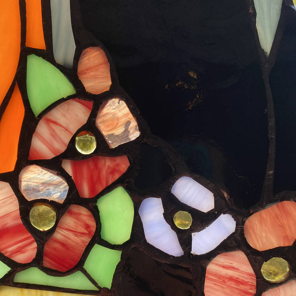 12.5"H Callie Cats Orange & Black Stained Glass Window Panel