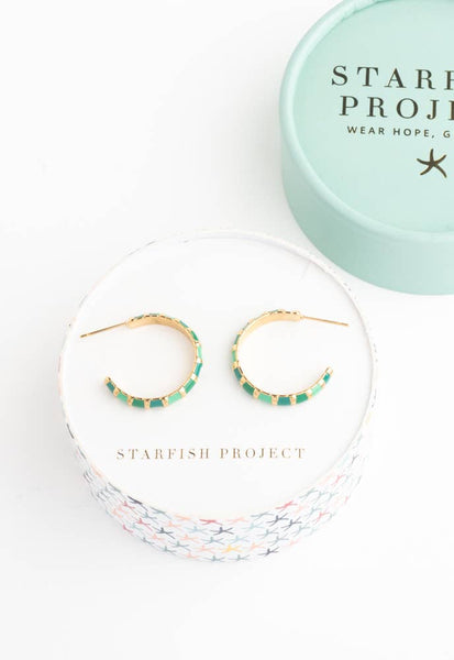 Golden Emerald Glow Hoops