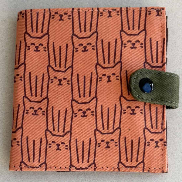 Slim Canvas Square Wallet - Cute Cat Print - Vegan Wallet
