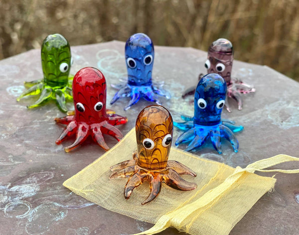 Glass Octopus Sitter Miniature Collectible Figurine