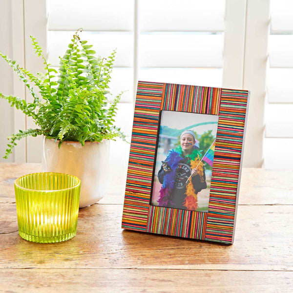 Dhari Multicoloured Stripe Papri Wood Photo Frame