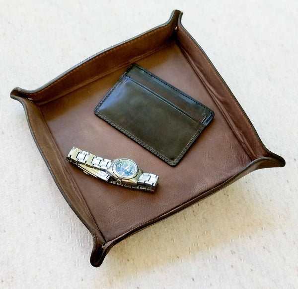 Leather Valet Tray Fair Italian Mocha w/Gift Bag  6 x 6