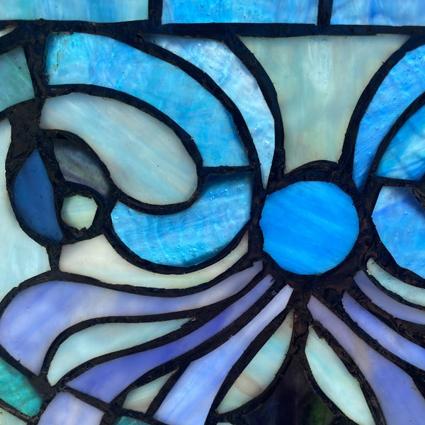 12"H Ilsa Blue, Purple & Green  Stained Glass Window Panel