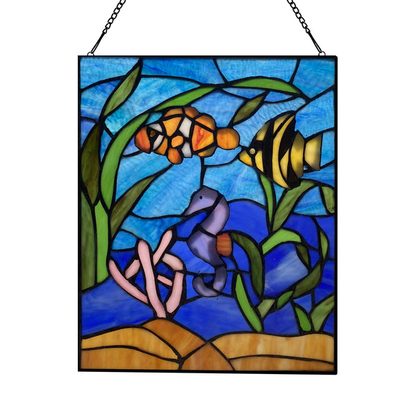 14" Marine Life Underwater Stained Glass Window Panel