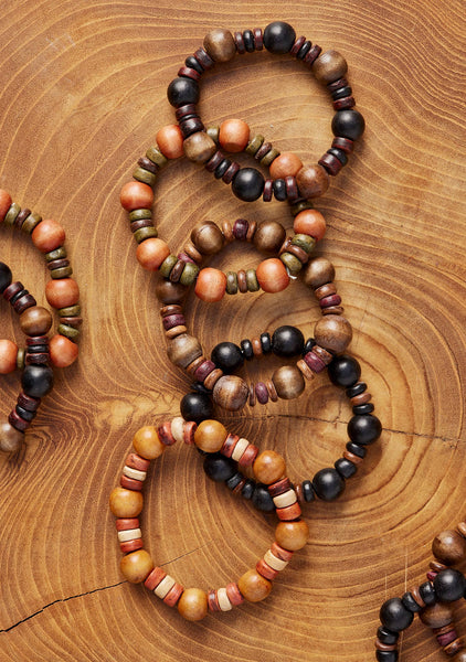 Elasticated Hard Wood Bead Bracelet