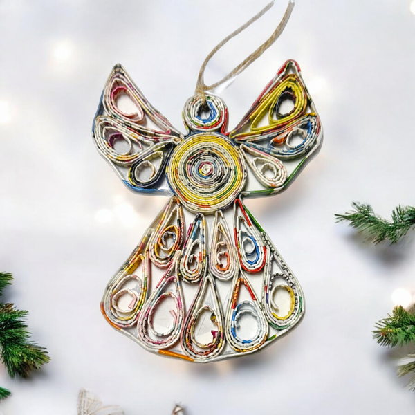 Angel Holiday Ornament - Quilled Recycled Paper