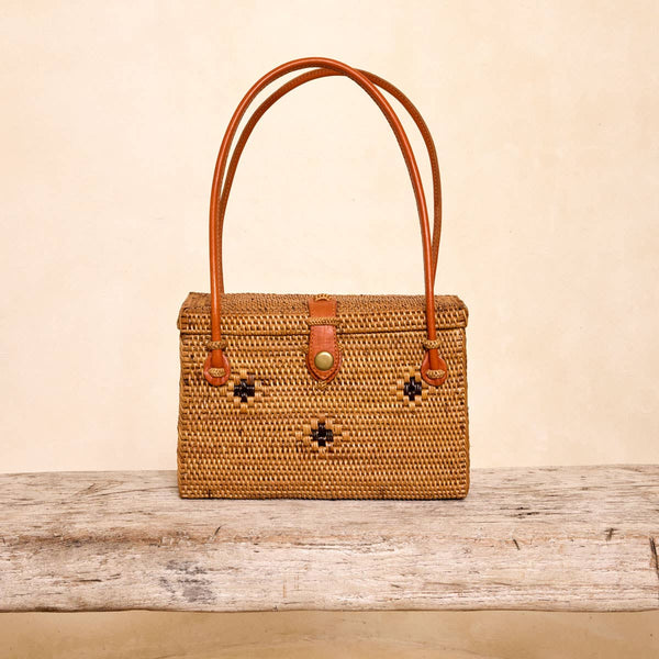 Ata Vine Rattan Box Handbag with Diamond Pattern