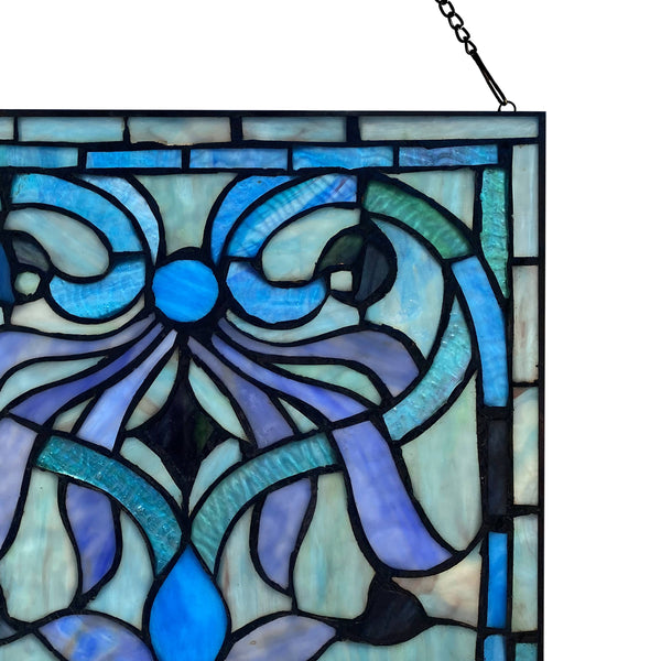 12"H Ilsa Blue, Purple & Green  Stained Glass Window Panel