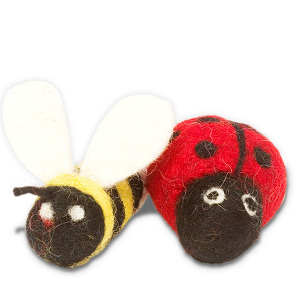 Lady Bug and Bee Wool Cat Toy - Pack of 2