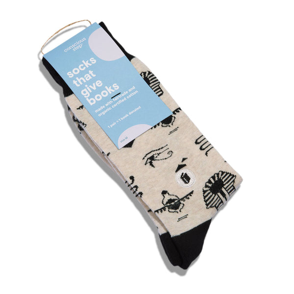 Socks that Give Books -Ivory Hieroglyphics/Small