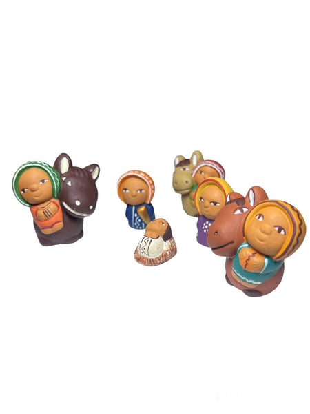 6 Piece Nativity Set, Wisemen With Donkeys