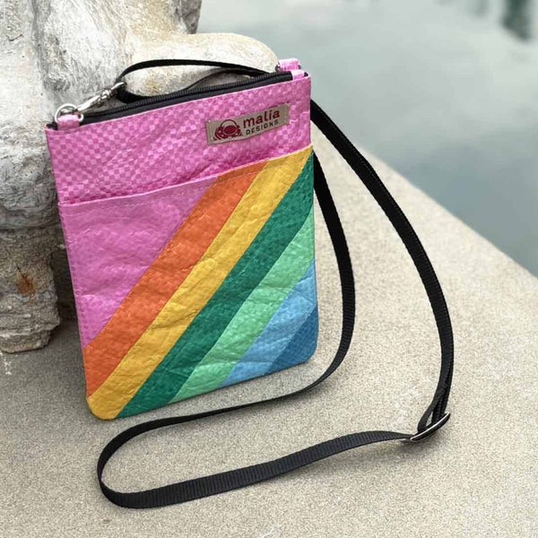 Mini Recycled Phone Crossbody Bag - Rainbow Stripes