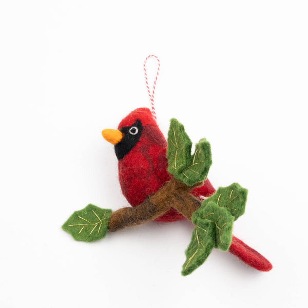 Ornament - Felt Red Cardinal on Branch - NEW
