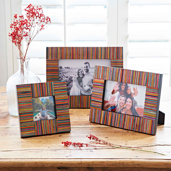Dhari Multicoloured Stripe Papri Wood Photo Frame