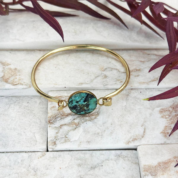 Gold Plated Bracelet with Semi-Precious Stone - Turquoise