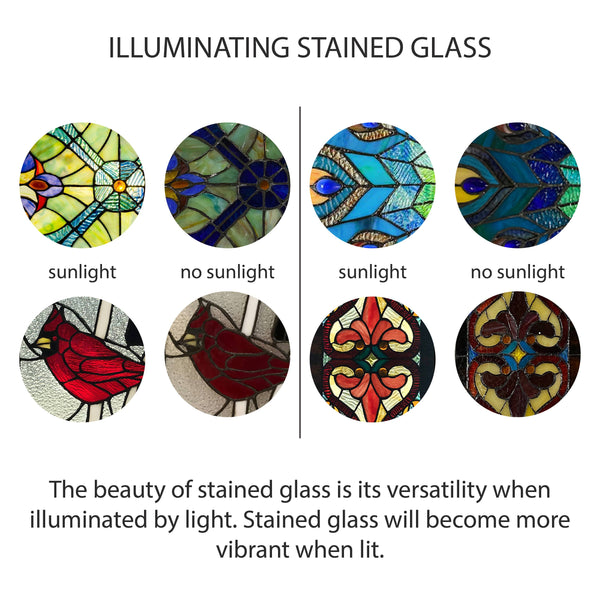 18"H Multicolor Flowing Border Stained Glass Window Panel