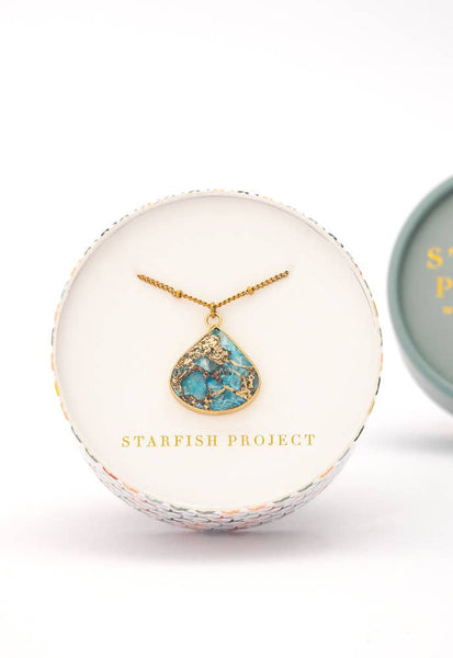 Emperor Stone Blossom Necklace- 14K Gold Plated Natural Stone Pendant Necklace