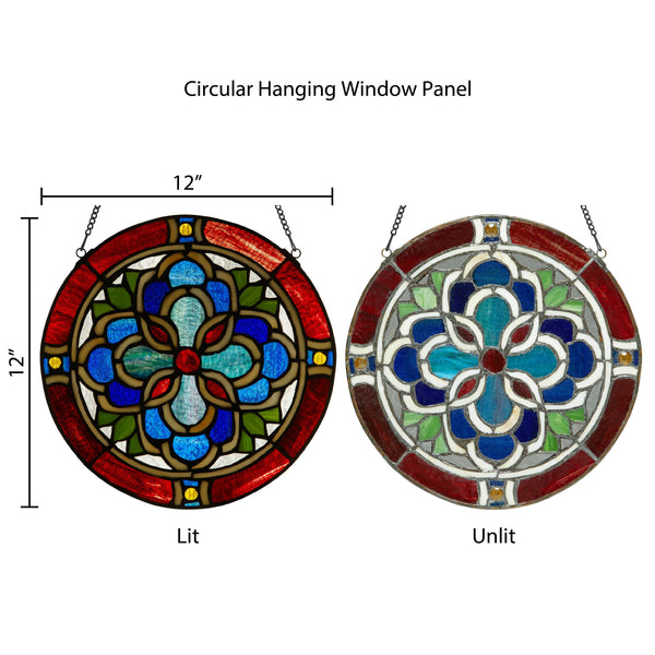 12"H Round Geometric Stained Glass Window Panel
