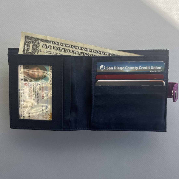 Slim Canvas Square Wallet - Cute Cat Print - Vegan Wallet