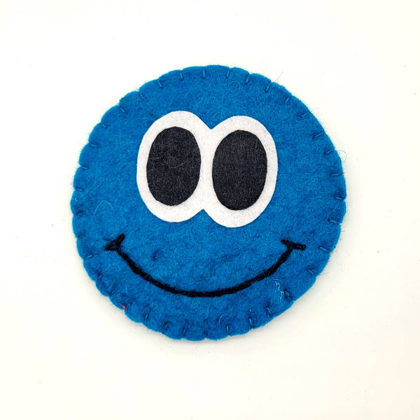 Teal Smiling Emoji Felted Wool Drink Coaster