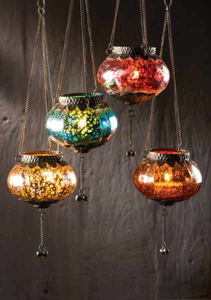 Hanging Silver Crackle Glass Lantern