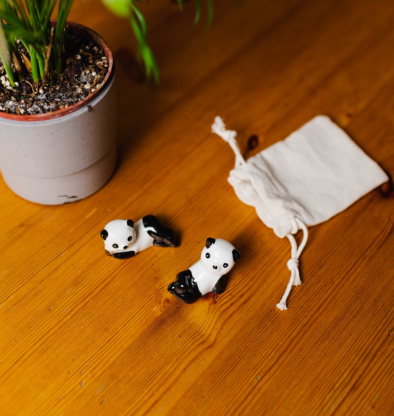 2x Ceramic Porcelain Panda Chopstick Rests