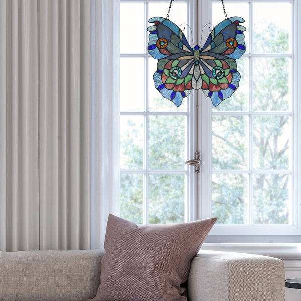 12"H Grayson Purple, Blue & Red Butterfly Window Panel