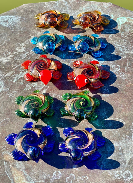 Glass Turtle Sitter Miniature Collectible Figurine - Large