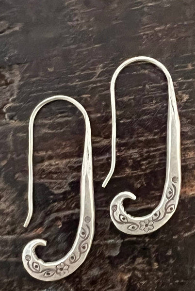 Flower etched Hook earrings