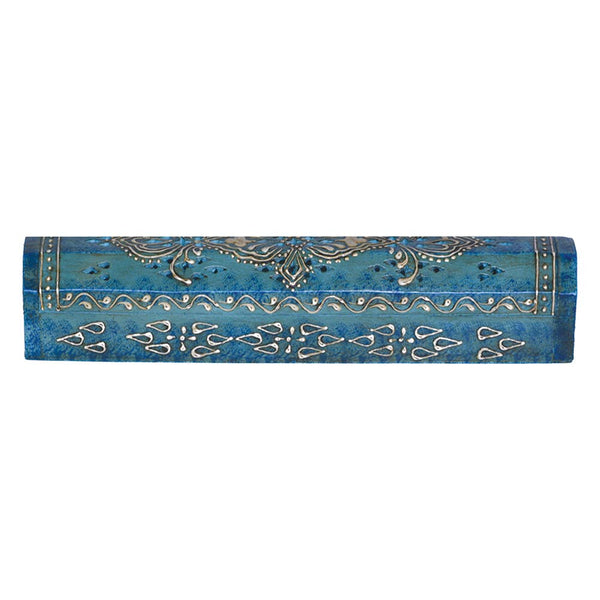 Hand Painted Wooden Incense Box (12 in.) - Blue