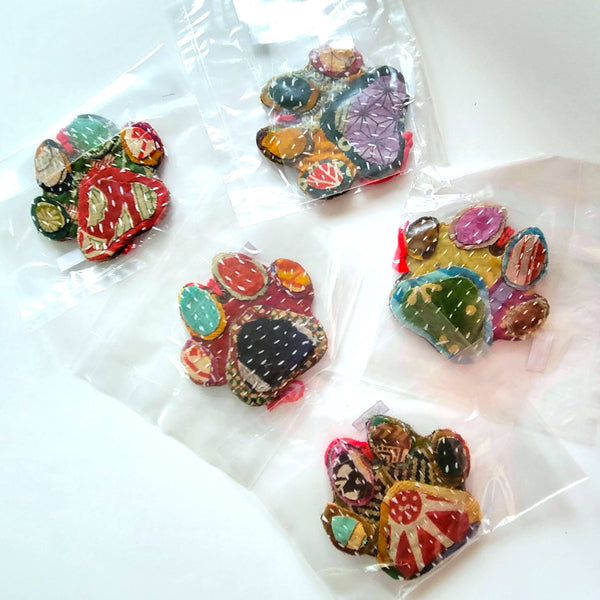 Recycled Sari Paw Print Ornament