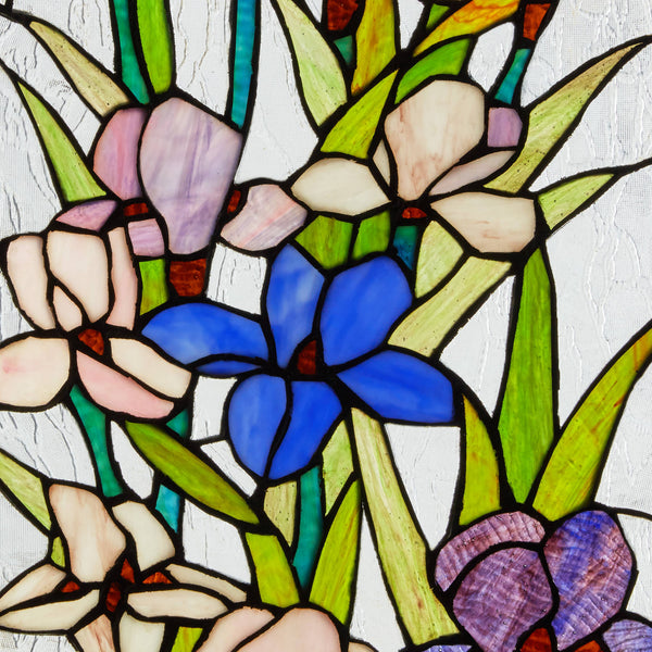 28"H Floral Purple Iris Stained Glass Window Panel