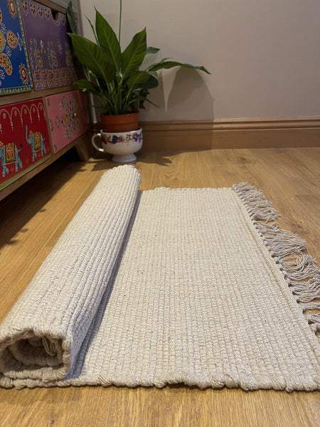 HUSH Hand Loomed Soft Cotton Rug in Muted Colours