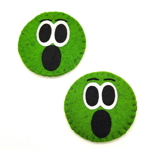 Green Surprised Emoji Felted Wool Drink Coaster