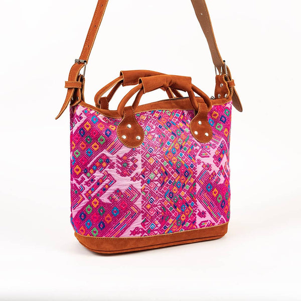 Leather and Geometric Huipile Daybag