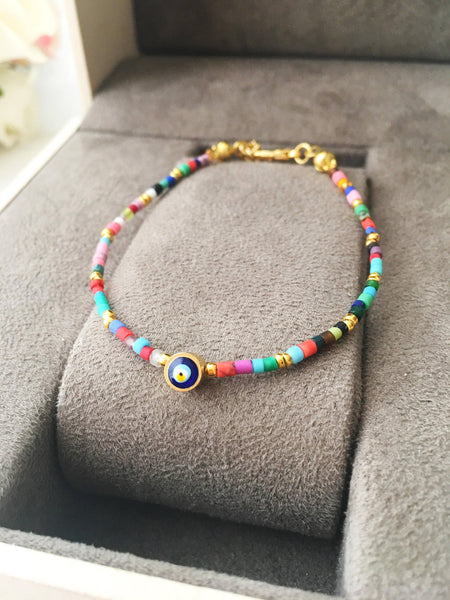 Seed Beads Bracelet, Evil Eye Bracelet, Evil Eye Charm