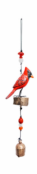 The Cardinal'S Perch/Painted Wood/Beads & Bell
