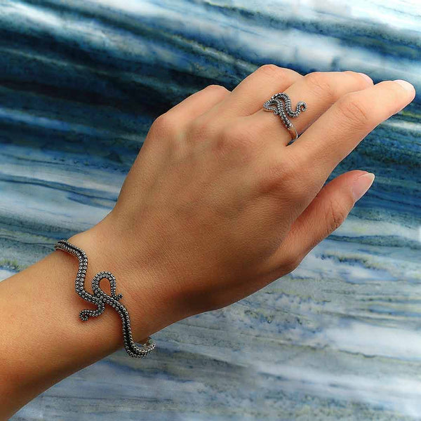 Sterling Silver or Bronze Octopus Tentacle Cuff Bracelet