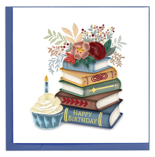 Quilled Books & Cupcake Greeting Card | Handmade Birthday