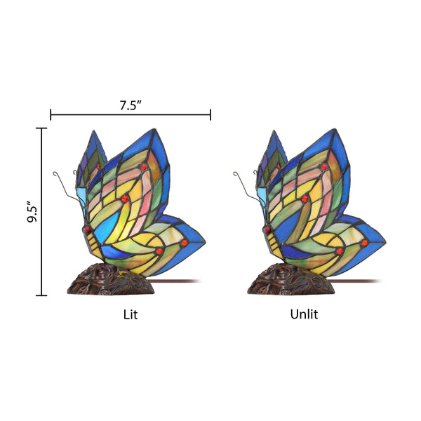 9.5"H Luella Red Butterfly Wings Stained Glass Accent Lamp